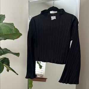 Black Pleated Top with Bell Sleeves